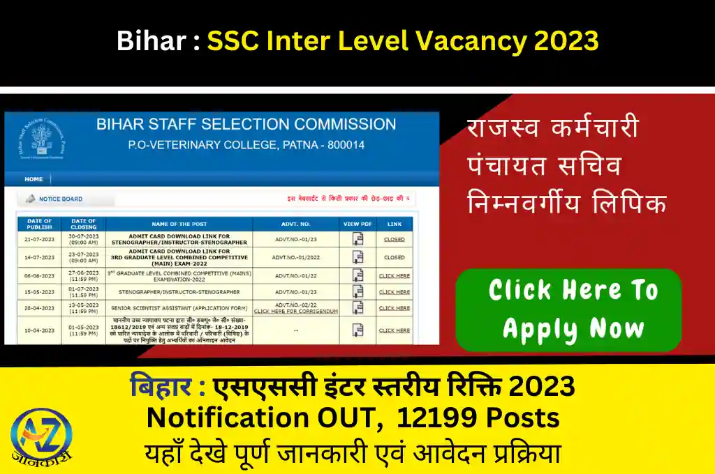 Bihar SSC Inter Level Vacancy 2023